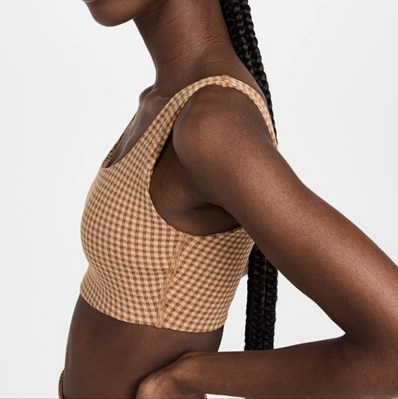 Madewell Square Neck Sports Bra, Color Check Print Size L - Picture 2 of 14